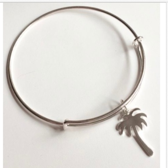 Silver Palm Tree Wire Charm Bracelet Beach Island Fun Plated Cruise Wear - Picture 1 of 8